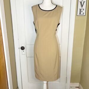 Calvin Klein Colorblock Sheath Dress Beige Black Sleeveless Back Zip Size Small